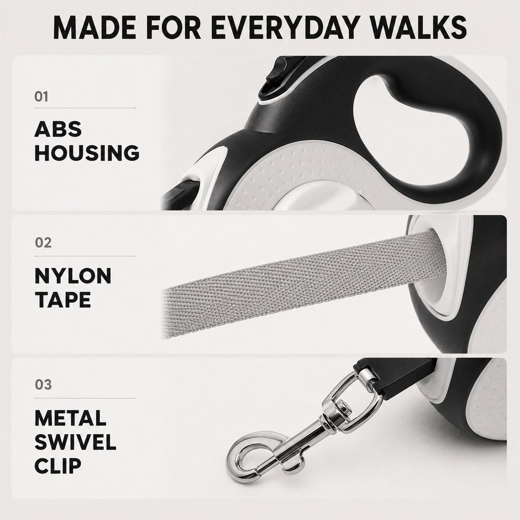 Ortekor LED Retractable Dog Leash for Evening Walks - Built-In Path Light, One-Hand Brake & 9.8/16.4 FT Range