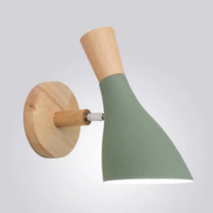 Adjustable Wood Wall Sconce with Rotating Metal Shade for Kids Room | Single-Light Fixture in Pastel Finish | E26 Base Nursery Lighting