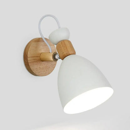 Adjustable Wood Wall Sconce with Rotating Metal Shade for Kids Room | Single-Light Fixture in Pastel Finish | E26 Base Nursery Lighting