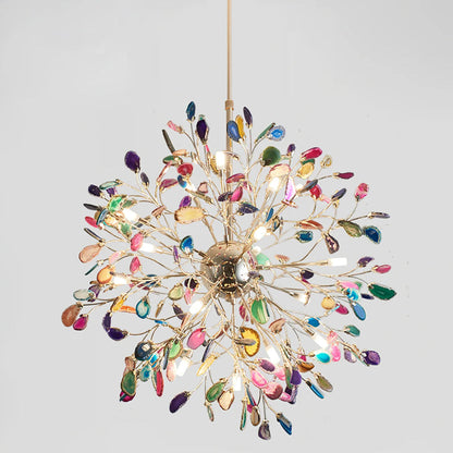 Agate Branch Chandelier 23-Inch Gold Finish Multi-Arm Adjustable G4 Fixture for Dining Room Living Room Statement Lighting Multicolor Natura
