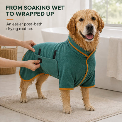 Ortekor Quick-Dry Microfiber Dog Bathrobe – Absorbent Drying Coat for Baths, Rain & Swimming to Help Reduce Wet-Dog Mess