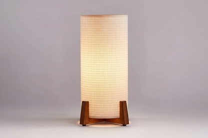 Wooden Standing Lamp with Cylinder Fabric Shade 47 in Tall Ambient Light for Living Room Bedroom Reading Corner Modern Neutral Decor Accent