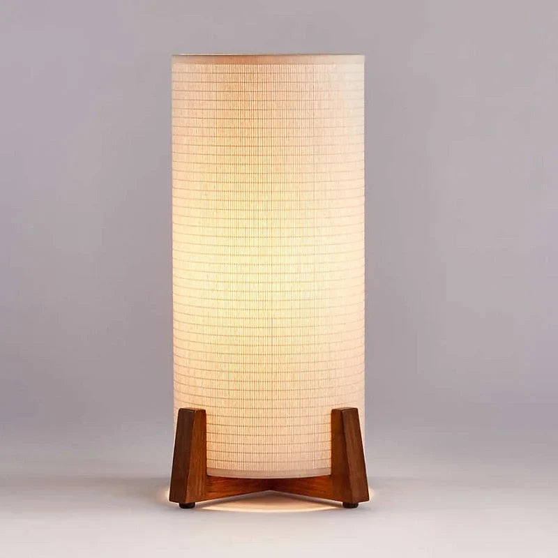 Wooden Standing Lamp with Cylinder Fabric Shade 47 in Tall Ambient Light for Living Room Bedroom Reading Corner Modern Neutral Decor Accent
