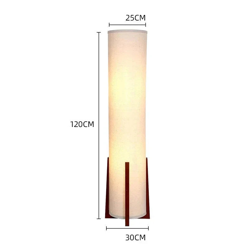 Wooden Standing Lamp with Cylinder Fabric Shade 47 in Tall Ambient Light for Living Room Bedroom Reading Corner Modern Neutral Decor Accent