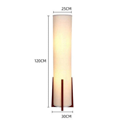 Wooden Standing Lamp with Cylinder Fabric Shade 47 in Tall Ambient Light for Living Room Bedroom Reading Corner Modern Neutral Decor Accent