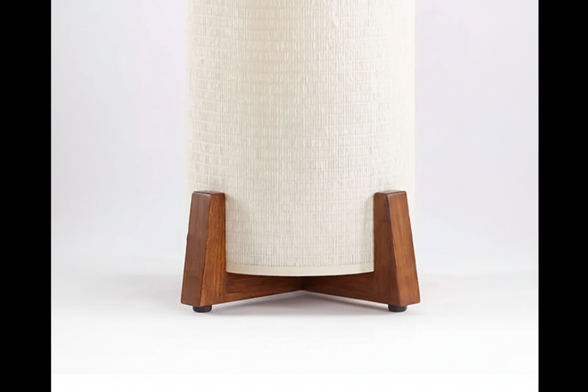 Wooden Standing Lamp with Cylinder Fabric Shade 47 in Tall Ambient Light for Living Room Bedroom Reading Corner Modern Neutral Decor Accent