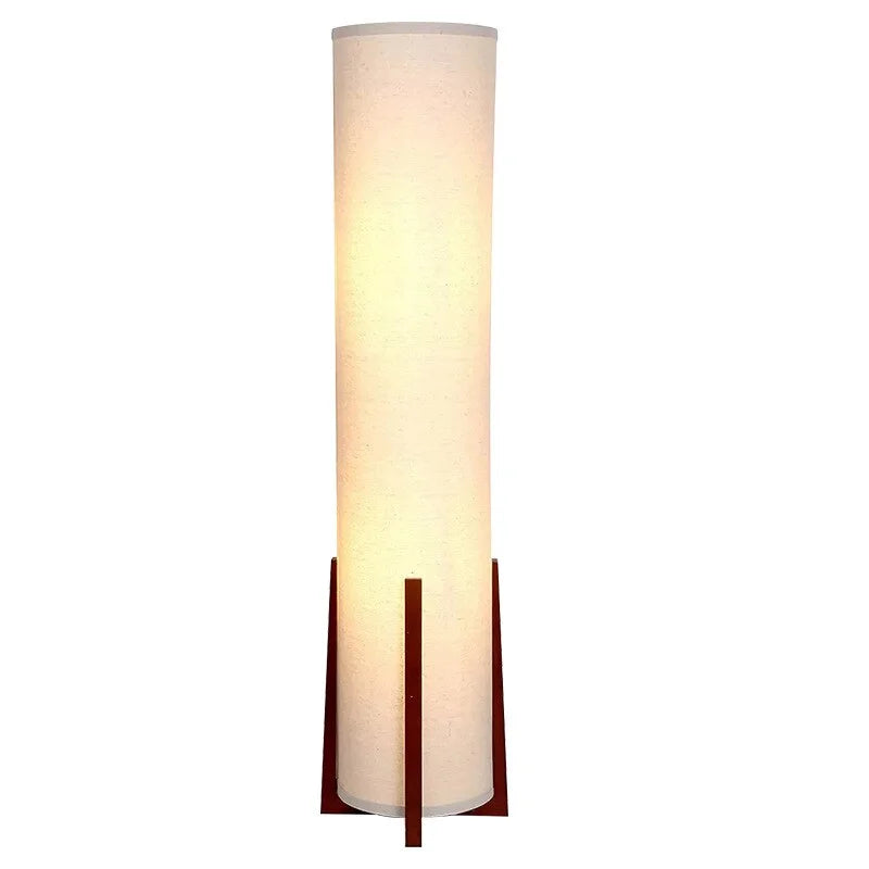 Wooden Standing Lamp with Cylinder Fabric Shade 47 in Tall Ambient Light for Living Room Bedroom Reading Corner Modern Neutral Decor Accent