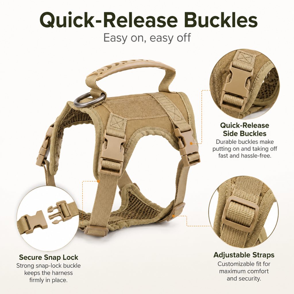 Ortekor Mini Tactical Pet Harness Vest for Cats & Small Dogs - Outdoor Walking Harness with Handle to Reduce Neck Pulling