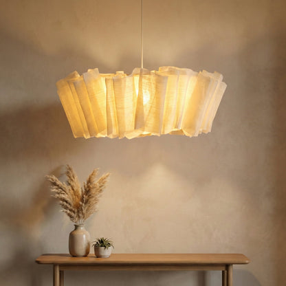 Woven Fabric Pendant Light with Iron Frame for Dining Room & Bedroom – Soft Ambient Overhead Lighting Fixture for 110–160 sq ft Spaces – Min
