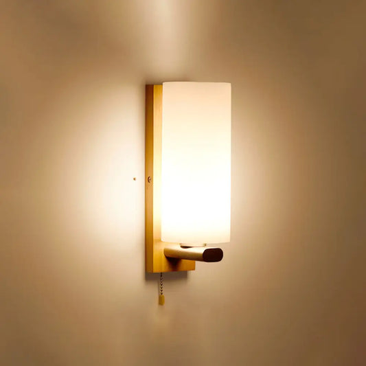 Aplique de pared de madera y vidrio crema para escalera, lámpara geométrica de una luz, base E26, diseño de montaje empotrado para iluminación de pasillo y dormitorio
