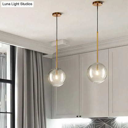 Clear Glass Globe Pendant Light with Gold Finish for Kitchen Island Dining Room Bedroom | Modern Hanging Ceiling Fixture