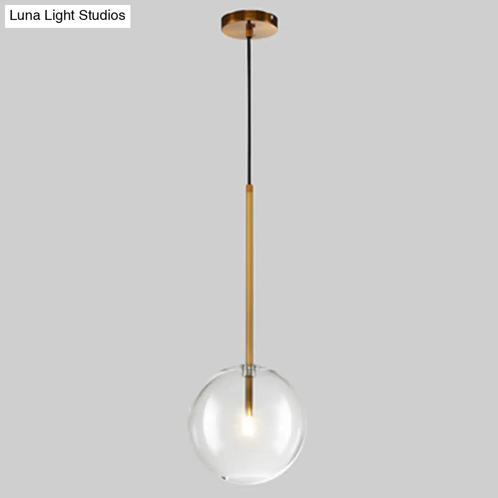 Clear Glass Globe Pendant Light with Gold Finish for Kitchen Island Dining Room Bedroom | Modern Hanging Ceiling Fixture