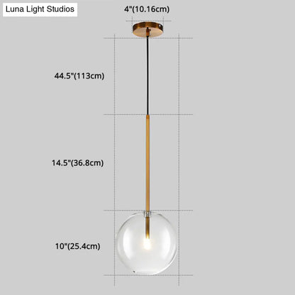 Clear Glass Globe Pendant Light with Gold Finish for Kitchen Island Dining Room Bedroom | Modern Hanging Ceiling Fixture