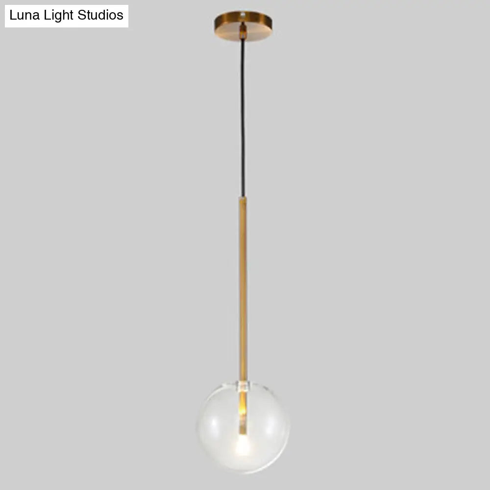 Clear Glass Globe Pendant Light with Gold Finish for Kitchen Island Dining Room Bedroom | Modern Hanging Ceiling Fixture