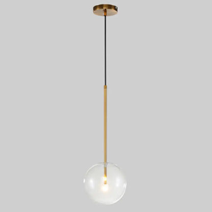 Clear Glass Globe Pendant Light with Gold Finish for Kitchen Island Dining Room Bedroom | Modern Hanging Ceiling Fixture