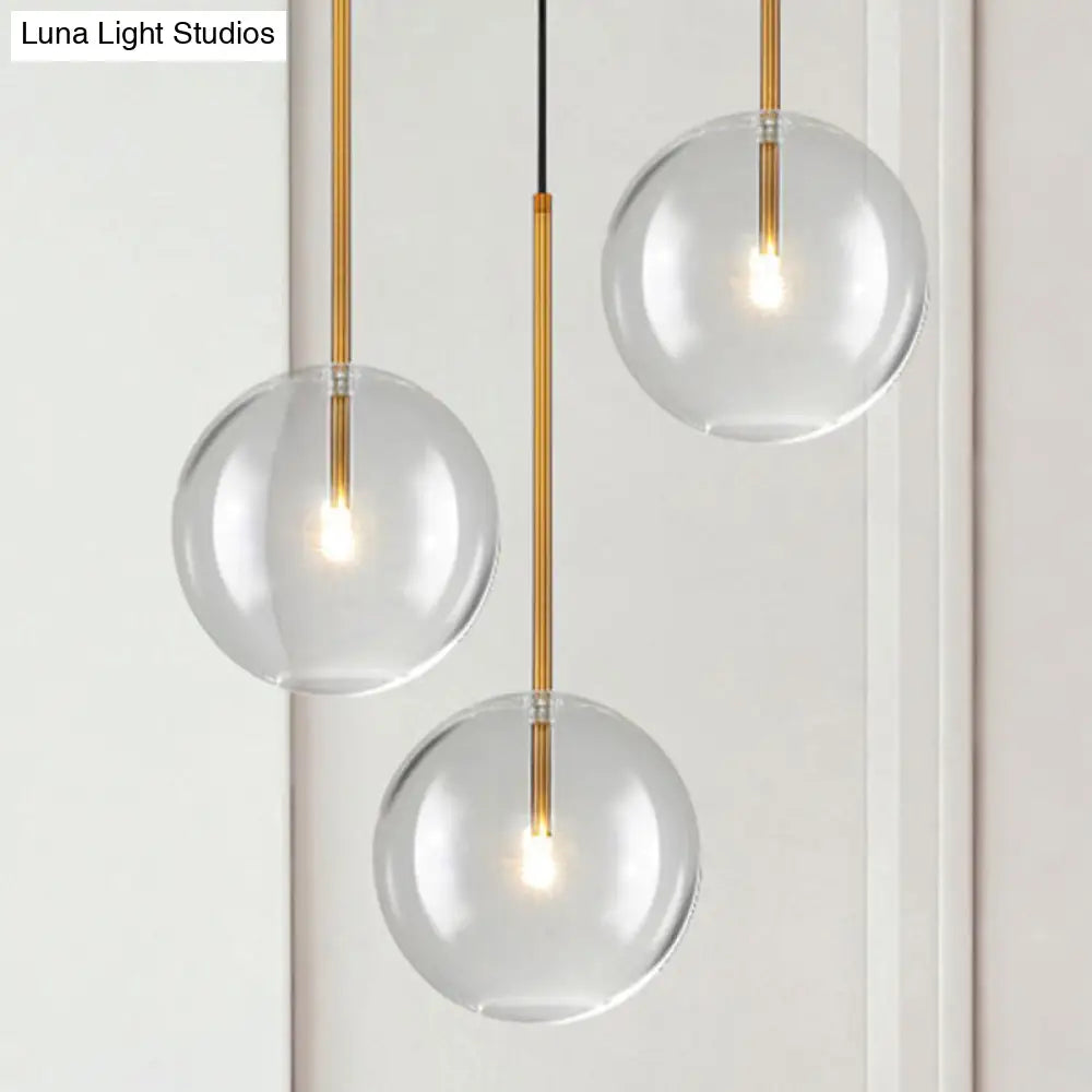 Clear Glass Globe Pendant Light with Gold Finish for Kitchen Island Dining Room Bedroom | Modern Hanging Ceiling Fixture