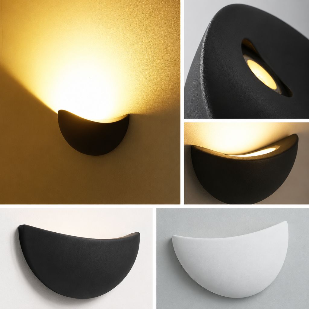 Half-Moon Aluminum LED Sconce – 5W Low-Profile Fixture for Bedroom, Hallway & Porch – IP65 Weatherproof Wall Lighting 3000K-5000K