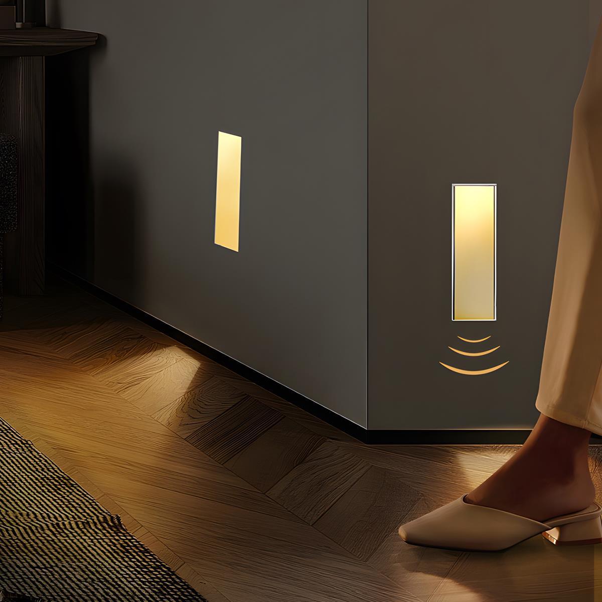 Motion Sensor LED Recessed Wall Sconce for Hallway Bedroom Living Room Indoor Aluminum 8 in Modern Step Light Fixture Automatic Nightlight H