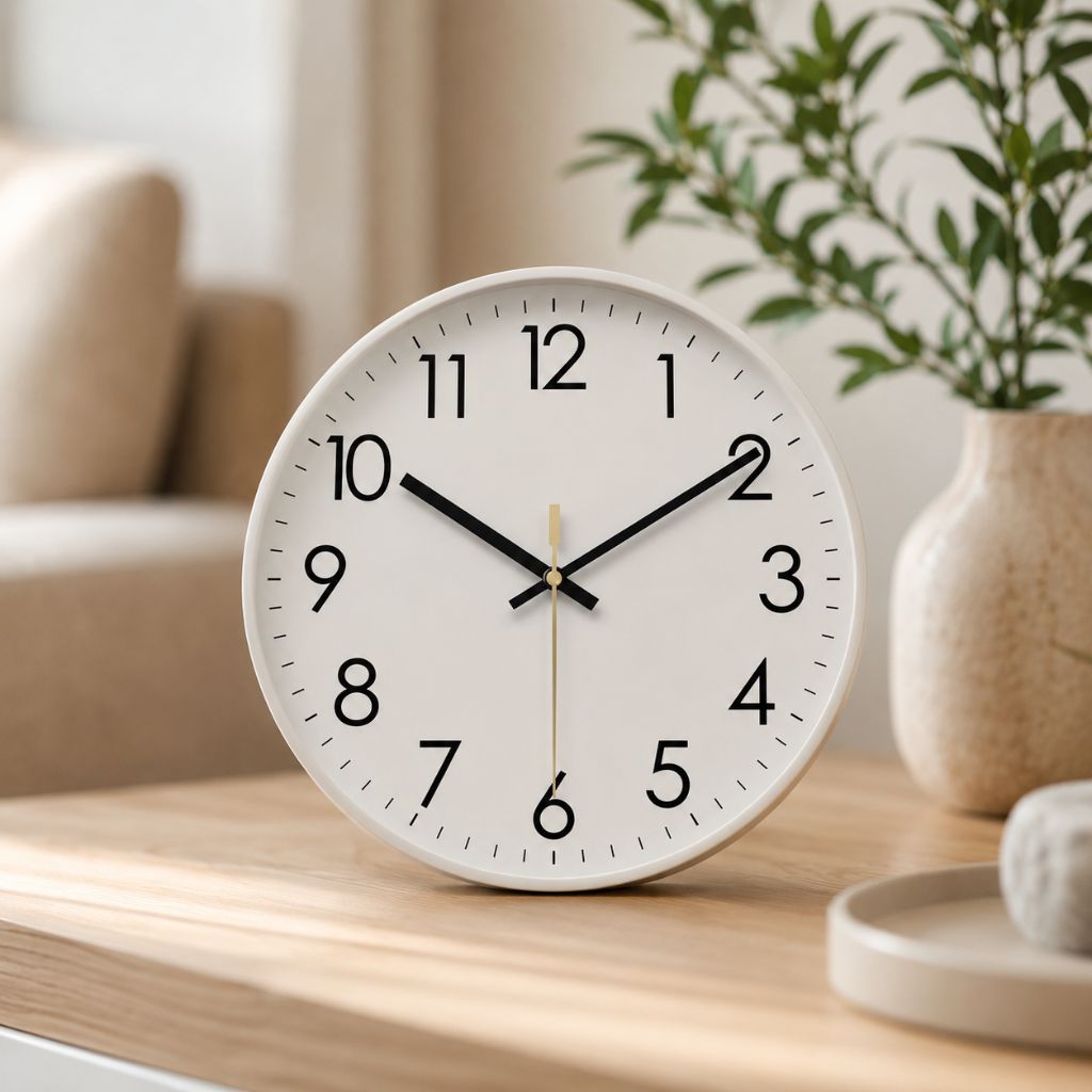 Silent Wall Clock with Glass Face – Modern Scandinavian Design for Home & Office – 10, 12 or 14 Inch