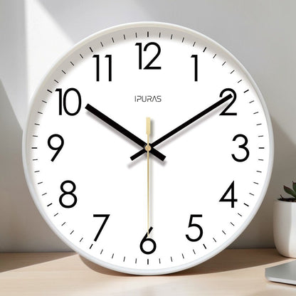 Silent Wall Clock with Glass Face – Modern Scandinavian Design for Home & Office – 10, 12 or 14 Inch
