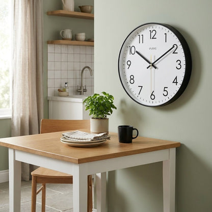 Silent Wall Clock with Glass Face – Modern Scandinavian Design for Home & Office – 10, 12 or 14 Inch
