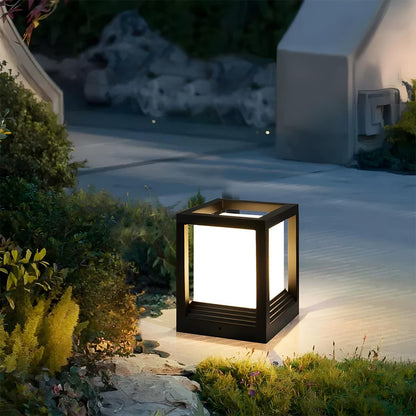 Square Pillar Post Cap Light Matte Black Aluminum Solar or Hardwired LED Fixture for Outdoor Pathways Fence Gate Columns Deck Patio Garden E
