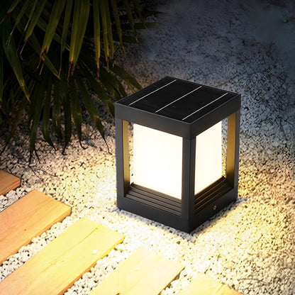 Square Pillar Post Cap Light Matte Black Aluminum Solar or Hardwired LED Fixture for Outdoor Pathways Fence Gate Columns Deck Patio Garden E