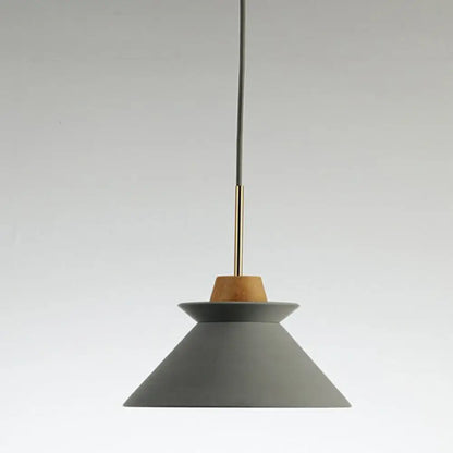 Concrete Cone Pendant Light with Wood Accent for Kitchen Island and Dining Space | Modern Single Fixture in Gray White or Pink
