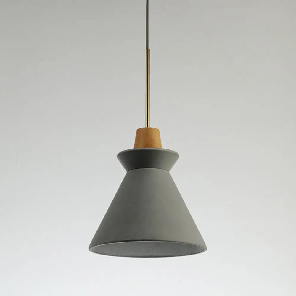 Concrete Cone Pendant Light with Wood Accent for Kitchen Island and Dining Space | Modern Single Fixture in Gray White or Pink