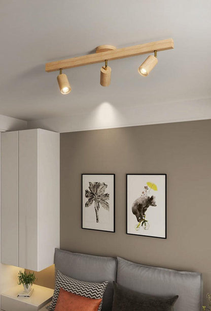 Adjustable Wood Ceiling Spotlight – Natural Timber Rotating Track Light for Living Room, Bedroom, Kitchen – Scandinavian Modern Flush Mount