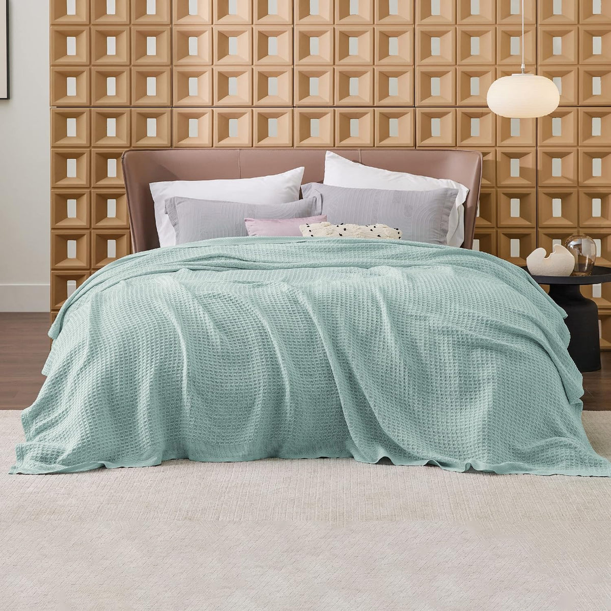 Pure Cotton Thermal Blanket – Queen 90×90 in – Textured Weave Layer for All Seasons – Lightweight & Breathable Throw for Bed or Sofa