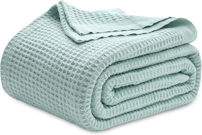 Cozy Haven | 100% Cotton Queen Blanket with Cooling Waffle Weave | Soft & Breathable for Summer Comfort
