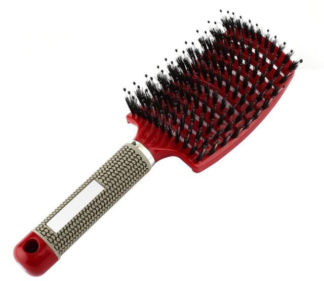 Paddle Hairbrush with Boar Bristles for Smooth Frizz-Free Hair | Gentle Detangling Brush for Thick Curly Long Hair | Scalp-Friendly