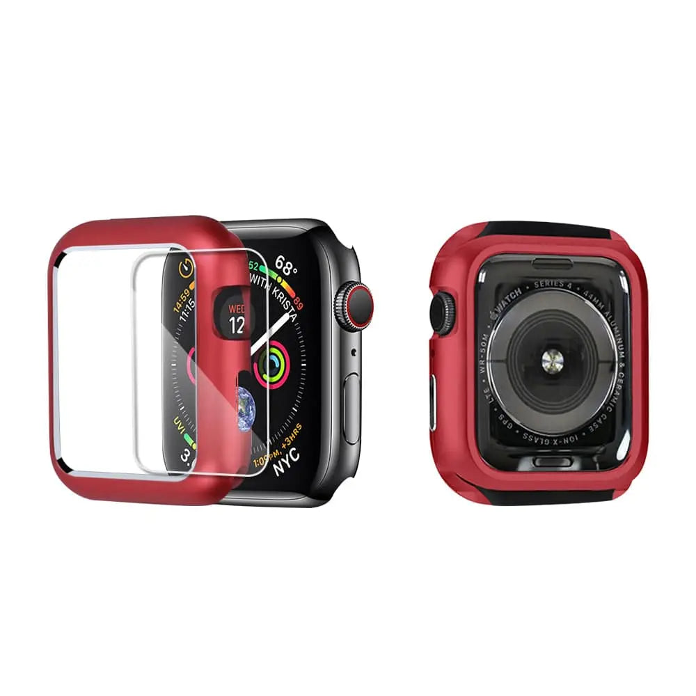 Armored Tempered Glass Watch Shield with Metal-Look Bumper Cover for Apple Watch 38mm-44mm Series 1-6
