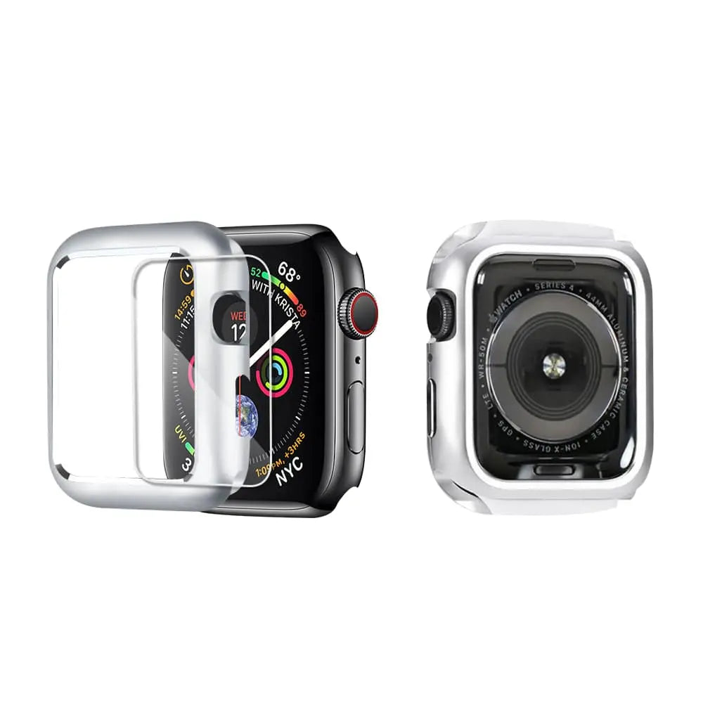 Armored Tempered Glass Watch Shield with Metal-Look Bumper Cover for Apple Watch 38mm-44mm Series 1-6