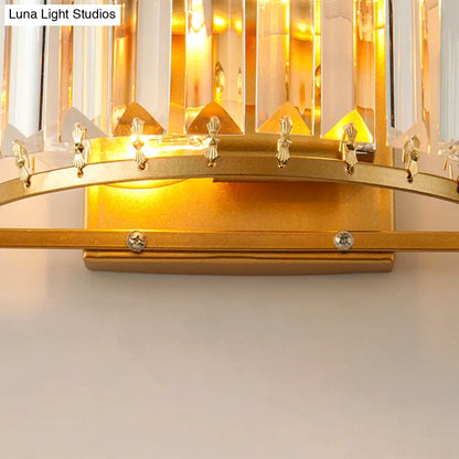 Crystal Drum Wall Sconce for Living Room | Single-Light Fixture with Clear Shade | Gold Finish Indoor Lighting | Compatible with E12/E14