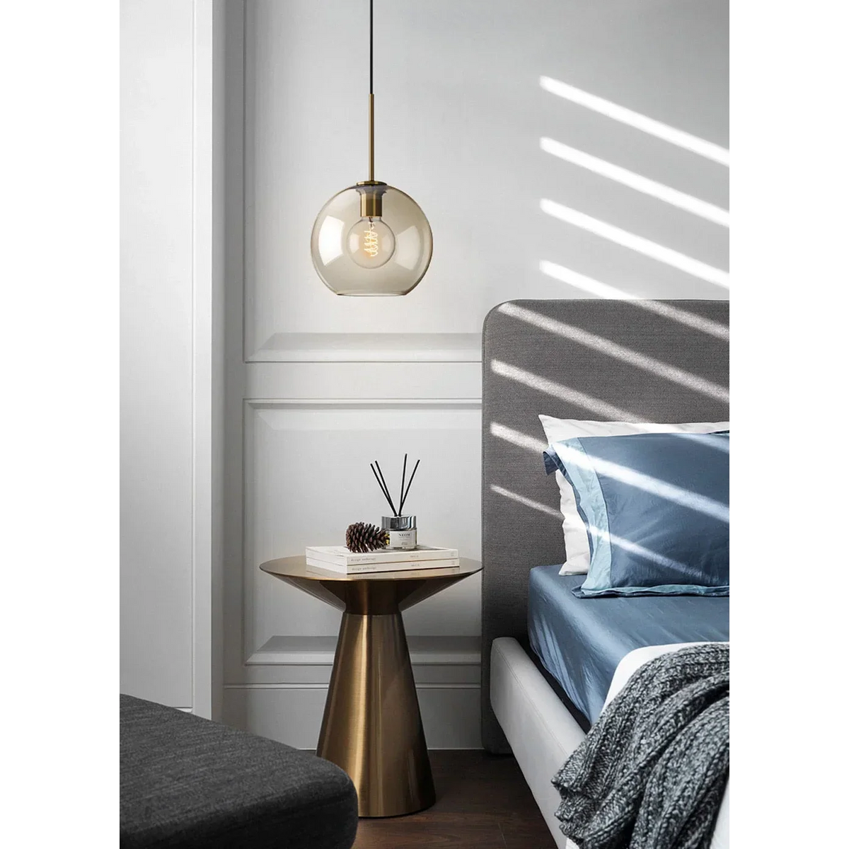 Glass Pendant Light Fixture Hanging Ceiling Lamp 8 Inch Amber Shade Metallic Accent Contemporary Kitchen Island Dining Area Bedroom