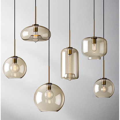Glass Pendant Light Fixture Hanging Ceiling Lamp 8 Inch Amber Shade Metallic Accent Contemporary Kitchen Island Dining Area Bedroom