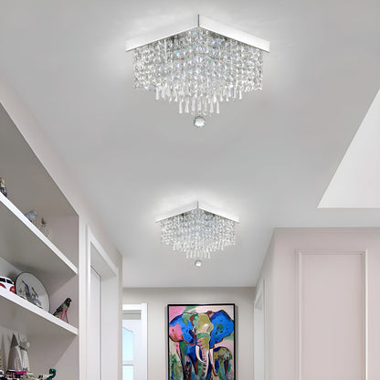 Crystal Flush Mount Ceiling Light 4-Light Chrome Finish for Hallway Bedroom Living Room Dining Room Kitchen Entry Contemporary Lighting