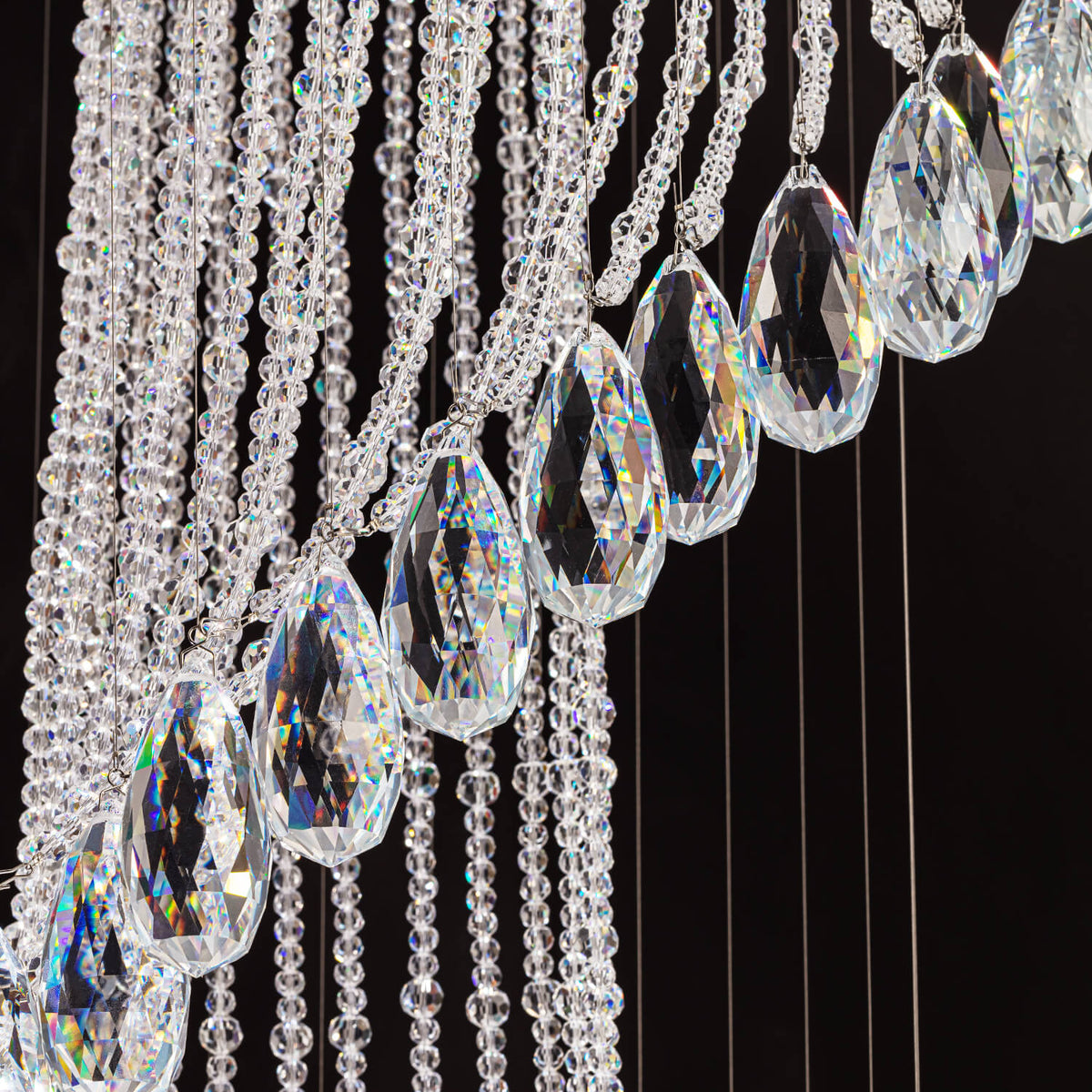 Spiral Crystal Pendant Light for Stairwell Foyer Entryway 118 in Drop Chrome Finish GU10 Socket High Ceiling Statement Fixture Two-Story Hal