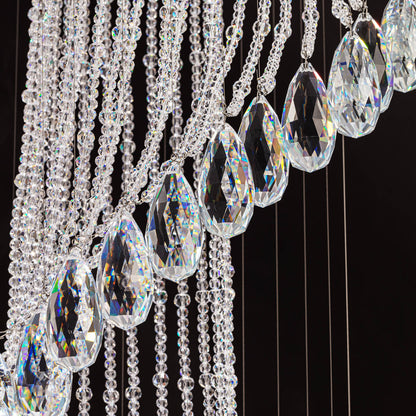 Spiral Crystal Pendant Light for Stairwell Foyer Entryway 118 in Drop Chrome Finish GU10 Socket High Ceiling Statement Fixture Two-Story Hal