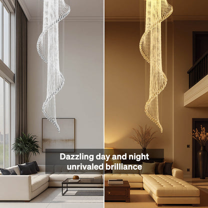 Hanging Light Fixture Cascading Crystal Strands Chrome 47 Inches Tall for Two-Story Foyer Stairwell Hallway Living Room High Ceiling Vertica