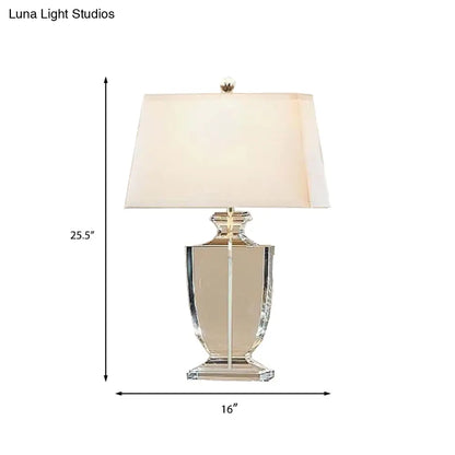 Hand-Cut Crystal Table Lamp with White Drum Shade for Living Room & Bedroom Decor | Urn Design Classic Lighting 16 Inch Wide Bedside Light