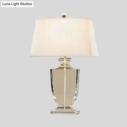 Hand-Cut Crystal Table Lamp with White Drum Shade for Living Room & Bedroom Decor | Urn Design Classic Lighting 16 Inch Wide Bedside Light