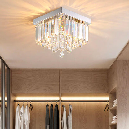 Sparkling Flush-Mount Light Fixture Chrome Finish 2-Bulb Candelabra Base for Dining Room Entryway Kitchen Bedroom Hallway