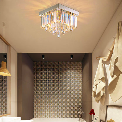 Sparkling Flush-Mount Light Fixture Chrome Finish 2-Bulb Candelabra Base for Dining Room Entryway Kitchen Bedroom Hallway