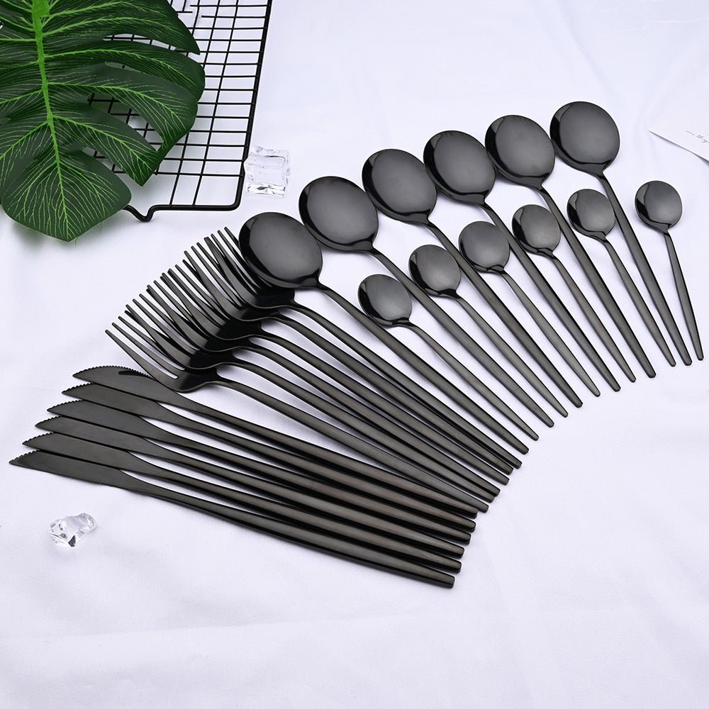 Stainless Steel Flatware Set 24 Pieces with Titanium Mirror Finish for Dining Room Kitchen Table Service Six Settings