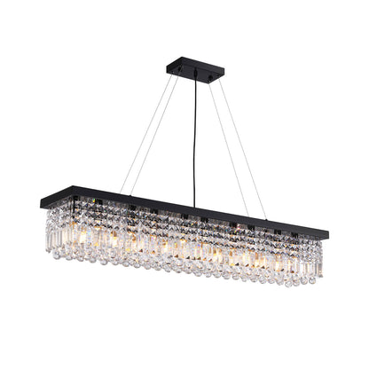 Linear Crystal Chandelier Black Metal Frame Dining Room Kitchen Island Pendant Raindrop E12 Multi-Light Fixture Adjustable Height