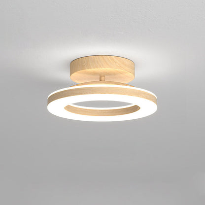 Flush Mount LED Disc Ceiling Light – Wood Finish Round Fixture for Bedroom, Hallway & Dining Room – 8-12 Inch Compact Low Profile Design