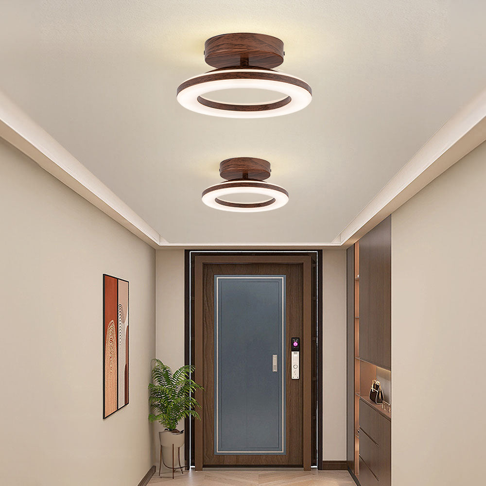Flush Mount LED Disc Ceiling Light – Wood Finish Round Fixture for Bedroom, Hallway & Dining Room – 8-12 Inch Compact Low Profile Design